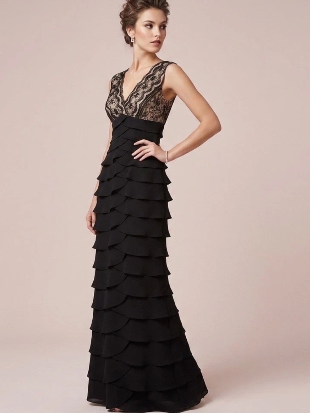 Adrianna Papell Lace and Shutter Pleat Gown